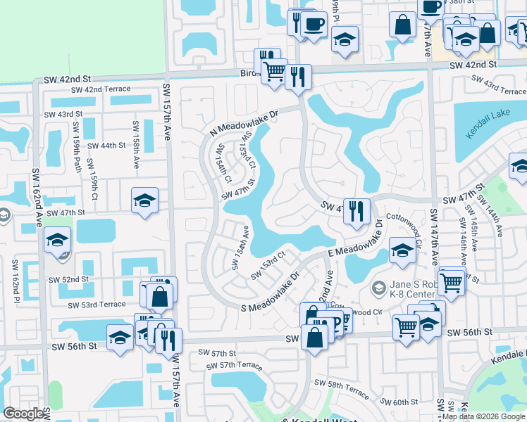 map of restaurants, bars, coffee shops, grocery stores, and more near 15292 Southwest 46th Lane in Miami