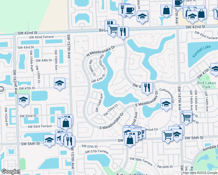 map of restaurants, bars, coffee shops, grocery stores, and more near 15292 Southwest 46th Lane in Miami