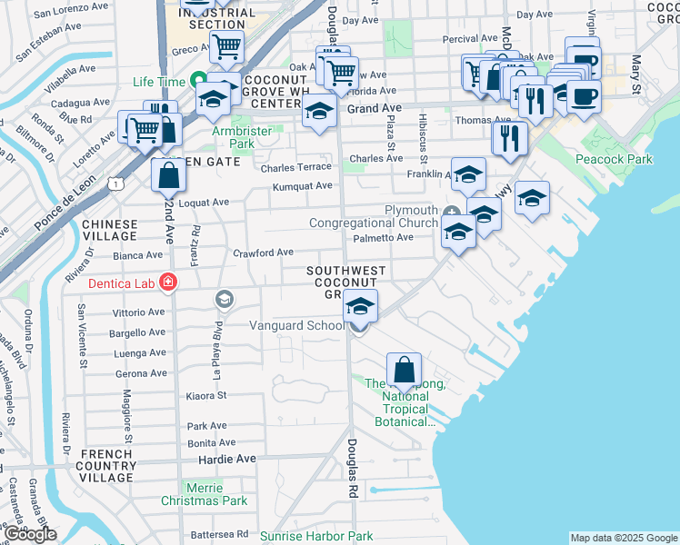 map of restaurants, bars, coffee shops, grocery stores, and more near in Miami