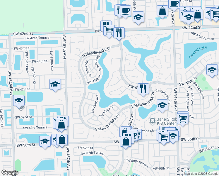 map of restaurants, bars, coffee shops, grocery stores, and more near 4850 Southwest 152nd Place in Miami