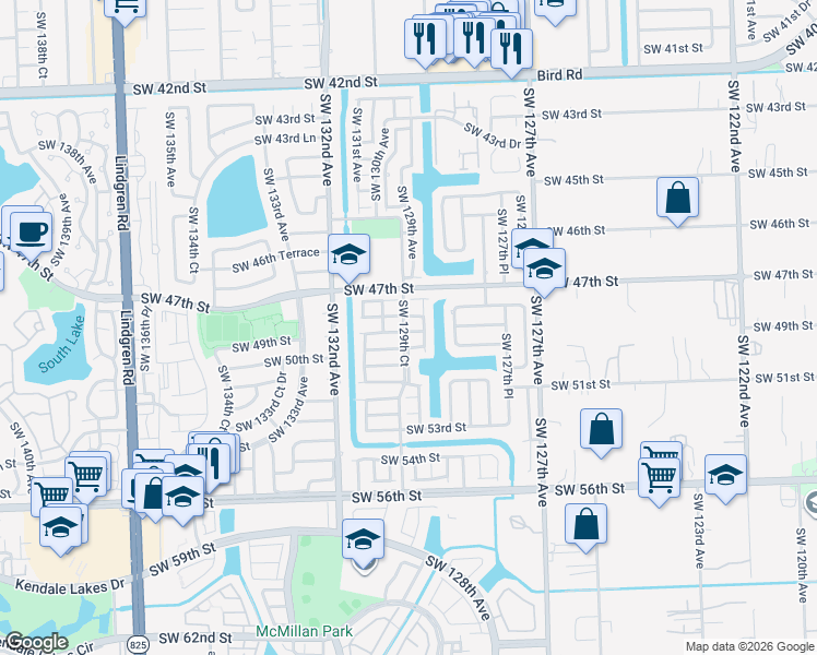 map of restaurants, bars, coffee shops, grocery stores, and more near 12931 Southwest 49th Street in Miami