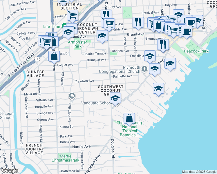 map of restaurants, bars, coffee shops, grocery stores, and more near in Miami