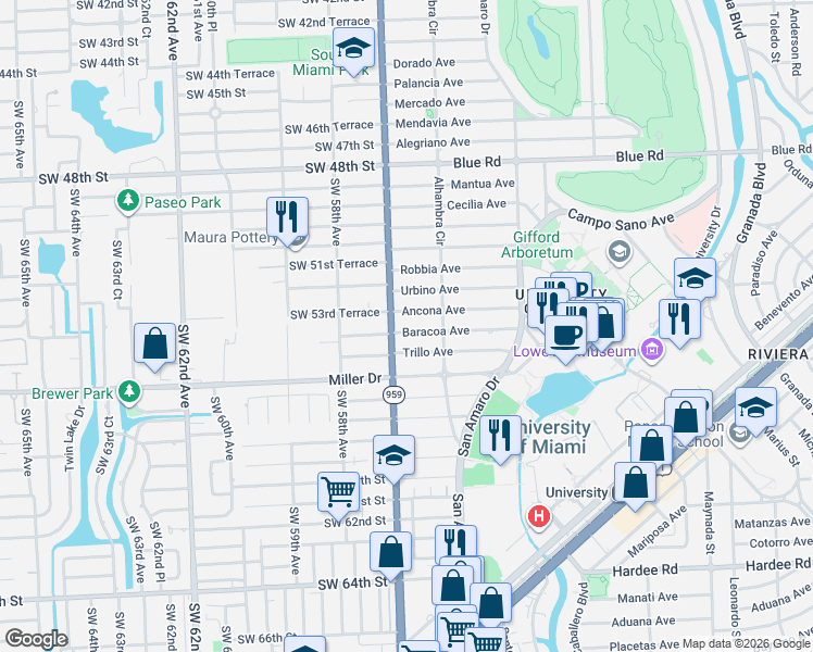 map of restaurants, bars, coffee shops, grocery stores, and more near in Miami-Dade County