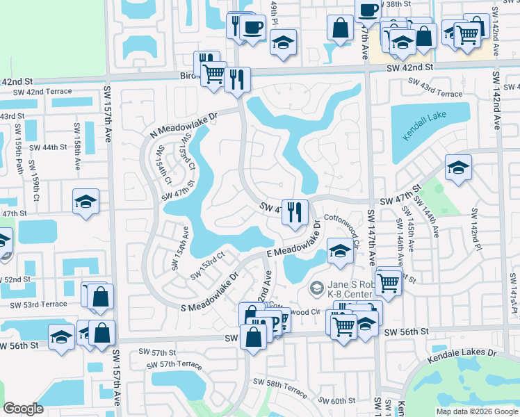 map of restaurants, bars, coffee shops, grocery stores, and more near 4822 Southwest 152nd Court in Miami