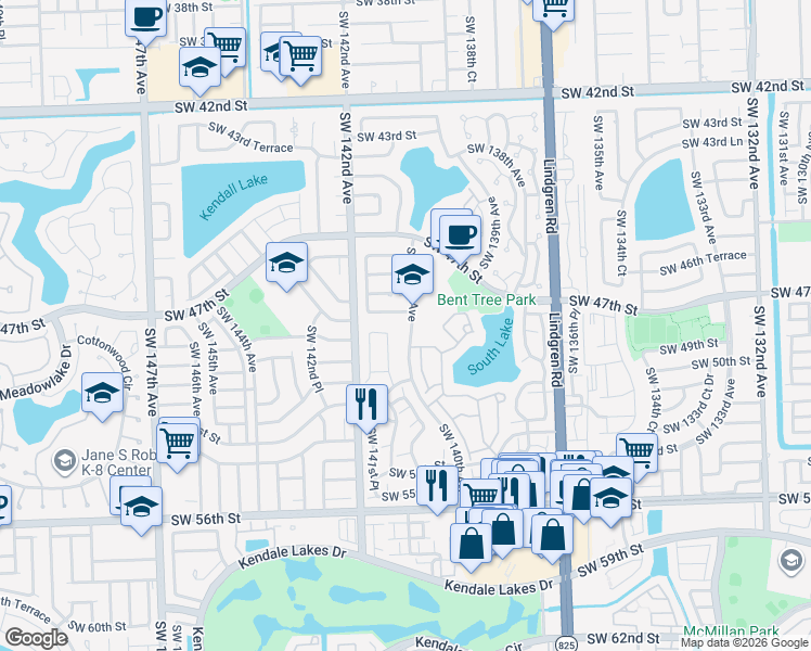 map of restaurants, bars, coffee shops, grocery stores, and more near 13997 Southwest 50th Terrace in Miami