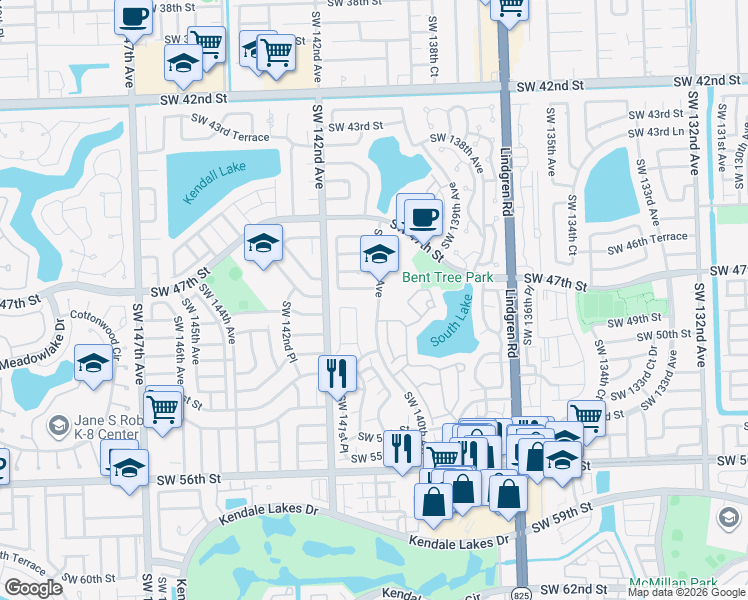 map of restaurants, bars, coffee shops, grocery stores, and more near 13997 Southwest 50th Terrace in Miami