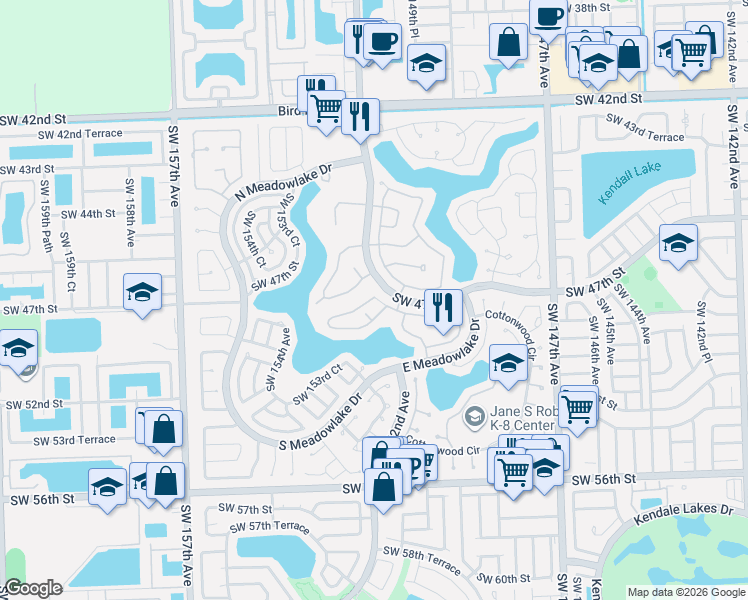 map of restaurants, bars, coffee shops, grocery stores, and more near 4822 Southwest 152nd Court in Miami
