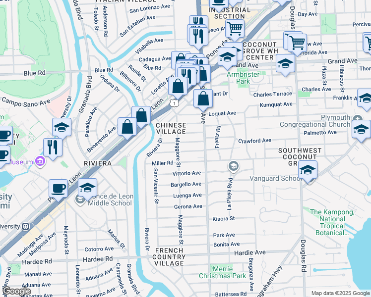 map of restaurants, bars, coffee shops, grocery stores, and more near 441 Perugia Avenue in Coral Gables