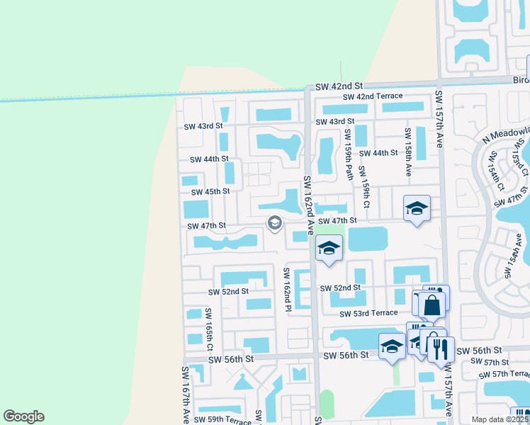 map of restaurants, bars, coffee shops, grocery stores, and more near 16354 Southwest 46th Terrace in Miami