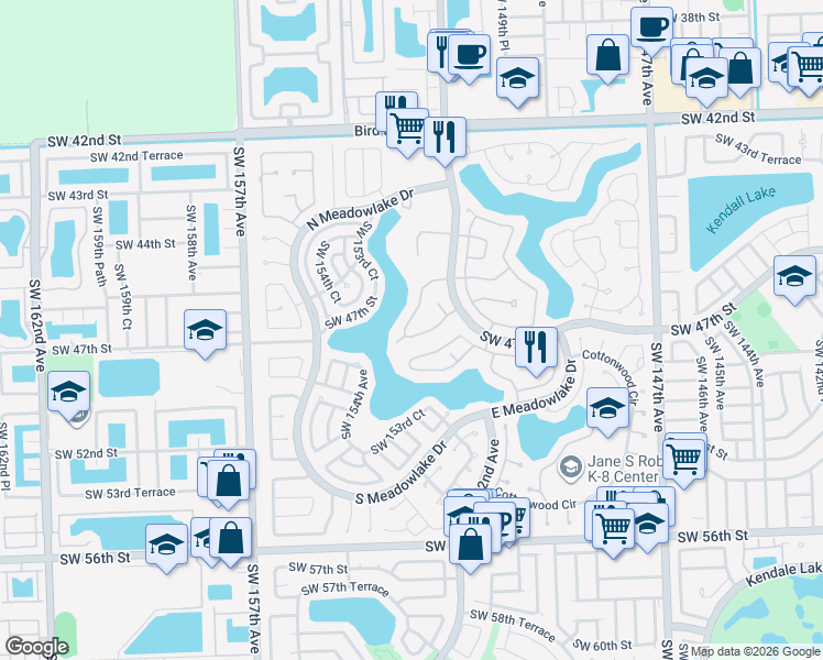map of restaurants, bars, coffee shops, grocery stores, and more near 15270 Southwest 45th Terrace in Miami