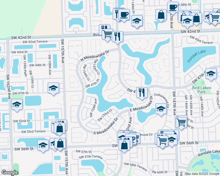 map of restaurants, bars, coffee shops, grocery stores, and more near 4850 Southwest 152nd Place in Miami