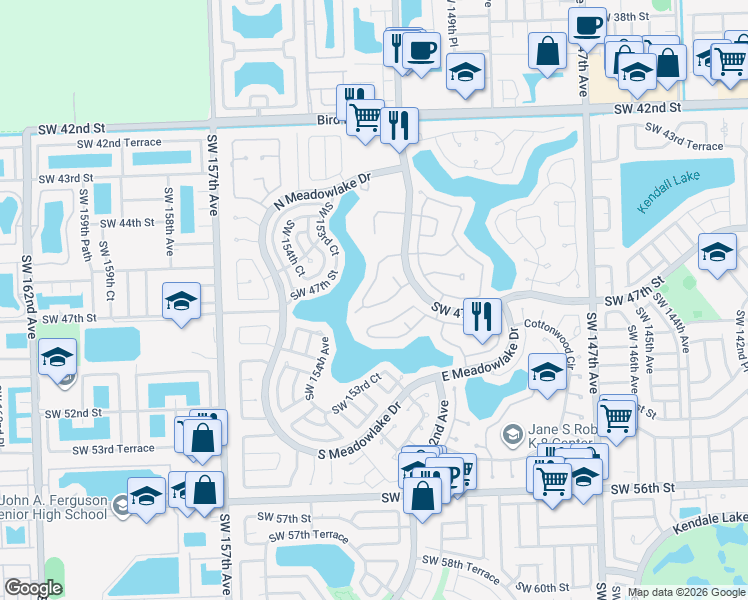 map of restaurants, bars, coffee shops, grocery stores, and more near 4850 Southwest 152nd Place in Miami