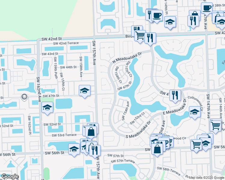map of restaurants, bars, coffee shops, grocery stores, and more near 4641 Southwest 155th Place in Miami