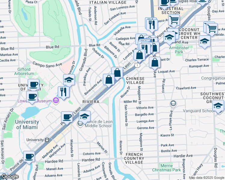 map of restaurants, bars, coffee shops, grocery stores, and more near in Miami