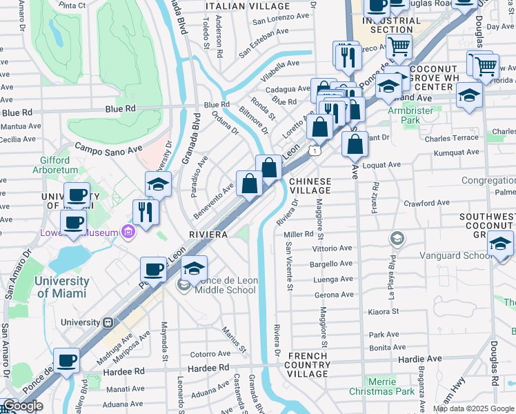 map of restaurants, bars, coffee shops, grocery stores, and more near in Miami