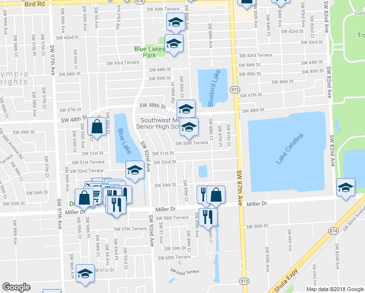 map of restaurants, bars, coffee shops, grocery stores, and more near 8855 Southwest 50th Terrace in Miami