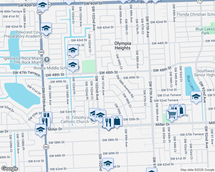 map of restaurants, bars, coffee shops, grocery stores, and more near 4901 Southwest 101st Avenue in Miami