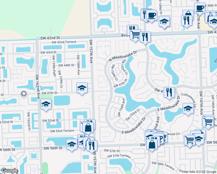 map of restaurants, bars, coffee shops, grocery stores, and more near 4641 Southwest 155th Place in Miami