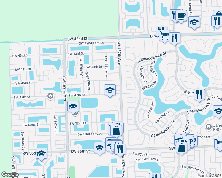 map of restaurants, bars, coffee shops, grocery stores, and more near 15771 Southwest 46th Street in Miami