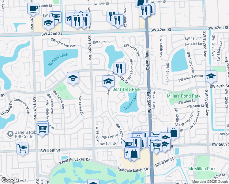 map of restaurants, bars, coffee shops, grocery stores, and more near 4861 Southwest 140th Avenue in Miami