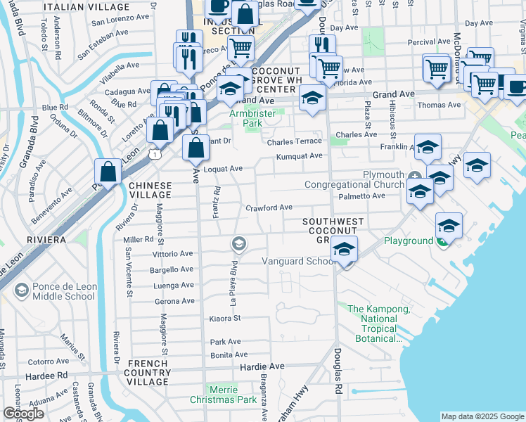 map of restaurants, bars, coffee shops, grocery stores, and more near 3733 Solana Road in Miami