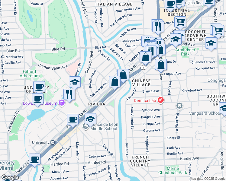 map of restaurants, bars, coffee shops, grocery stores, and more near in Miami