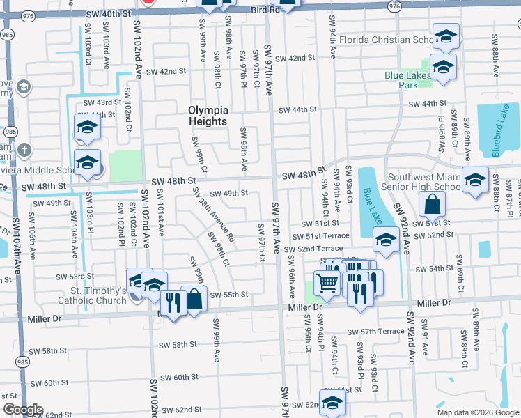 map of restaurants, bars, coffee shops, grocery stores, and more near 4935 Southwest 97th Court in Miami