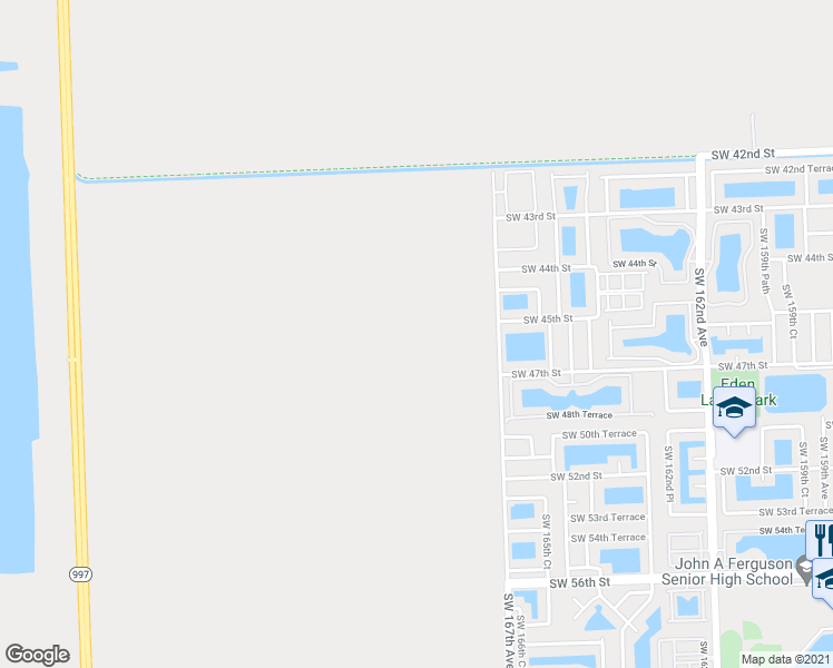 map of restaurants, bars, coffee shops, grocery stores, and more near 16655 Southwest 45th Street in Miami
