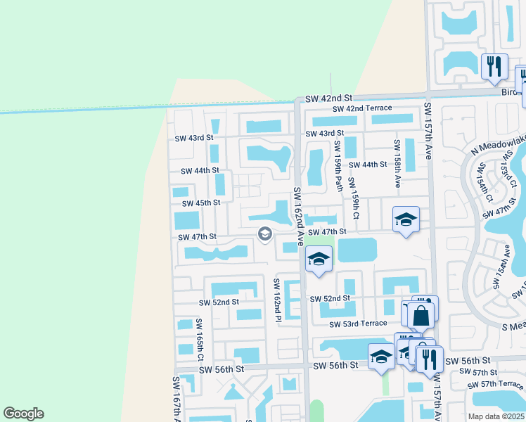 map of restaurants, bars, coffee shops, grocery stores, and more near 16318 Southwest 45th Terrace in Miami