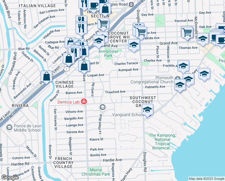 map of restaurants, bars, coffee shops, grocery stores, and more near 3975 Crawford Avenue in Miami