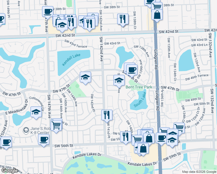 map of restaurants, bars, coffee shops, grocery stores, and more near 14072 Southwest 48th Street in Miami