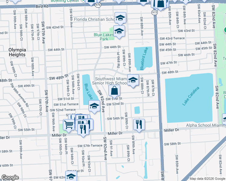 map of restaurants, bars, coffee shops, grocery stores, and more near 4960 Southwest 89th Place in Miami