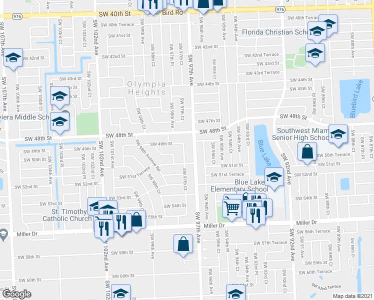 map of restaurants, bars, coffee shops, grocery stores, and more near 4935 Southwest 97th Court in Miami