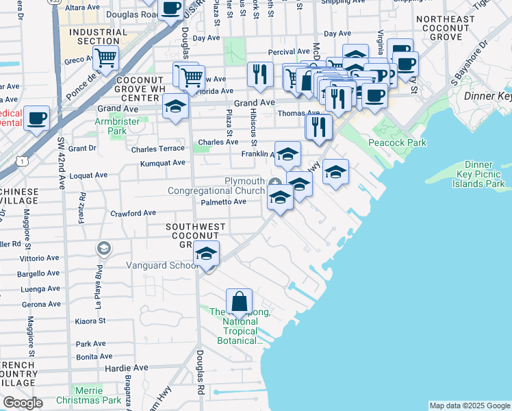 map of restaurants, bars, coffee shops, grocery stores, and more near 3540 Palmetto Avenue in Miami