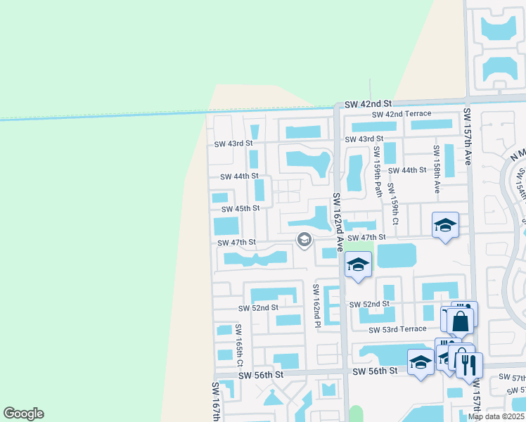 map of restaurants, bars, coffee shops, grocery stores, and more near 4502 Southwest 164th Court in Miami
