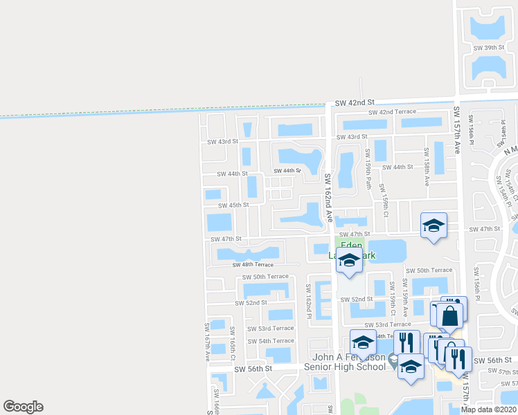 map of restaurants, bars, coffee shops, grocery stores, and more near 4239 Southwest 164th Court in Miami