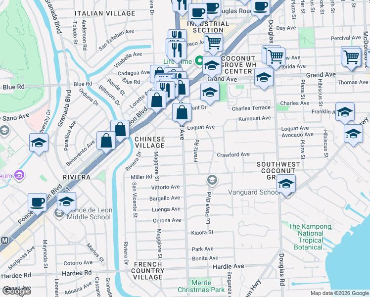 map of restaurants, bars, coffee shops, grocery stores, and more near 410 Castania Avenue in Miami