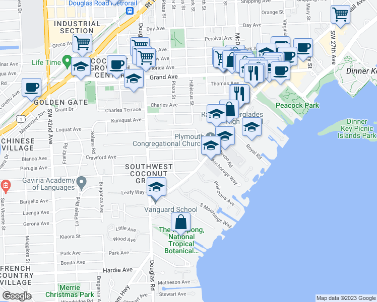 map of restaurants, bars, coffee shops, grocery stores, and more near 3540 Palmetto Avenue in Miami