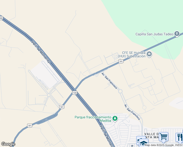 map of restaurants, bars, coffee shops, grocery stores, and more near in Valle de Santa María