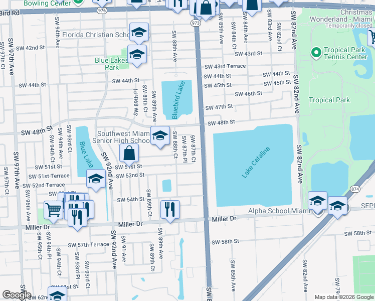 map of restaurants, bars, coffee shops, grocery stores, and more near 5002 Southwest 87th Place in Miami