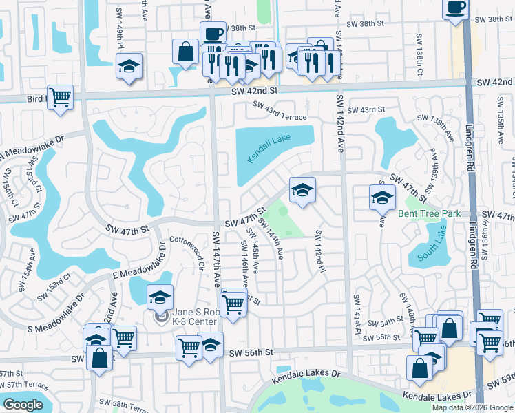 map of restaurants, bars, coffee shops, grocery stores, and more near 14408 Southwest 46th Terrace in Miami