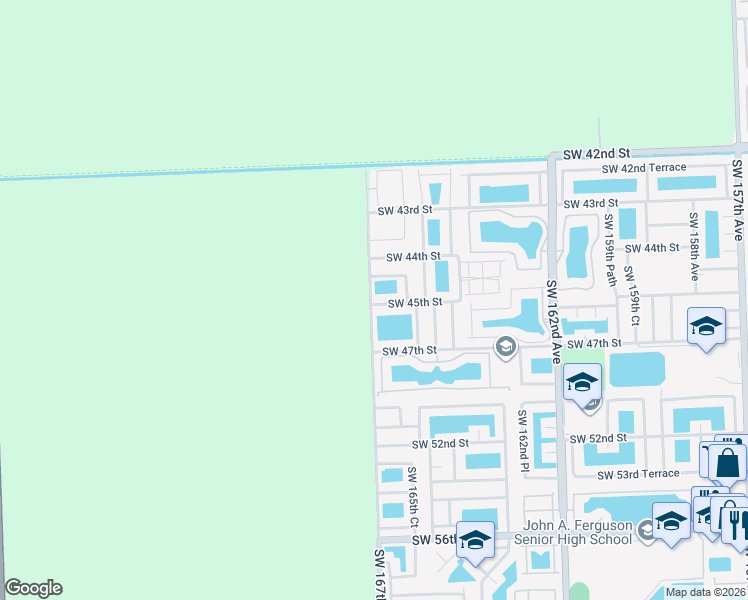 map of restaurants, bars, coffee shops, grocery stores, and more near 16655 Southwest 45th Street in Miami