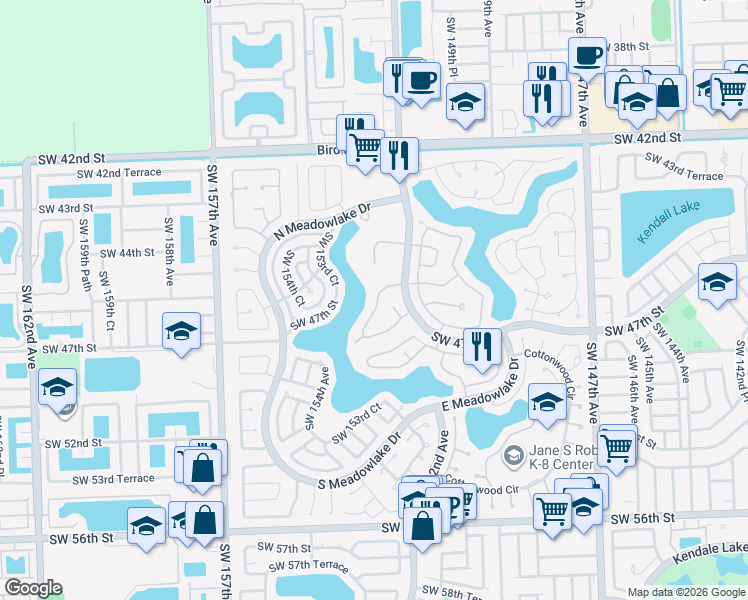 map of restaurants, bars, coffee shops, grocery stores, and more near 15220 Southwest 45th Terrace in Miami