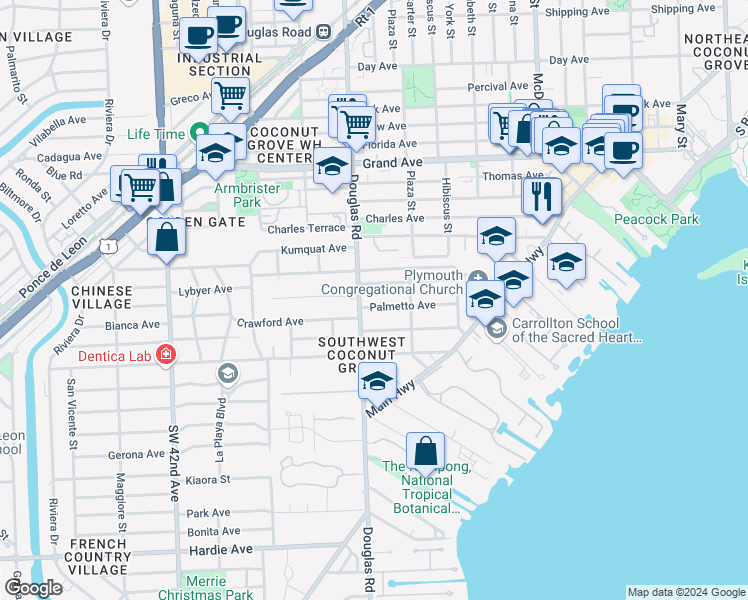 map of restaurants, bars, coffee shops, grocery stores, and more near 3690 Palmetto Avenue in Miami