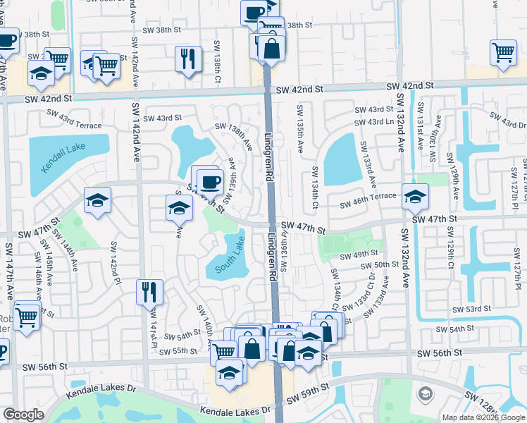 map of restaurants, bars, coffee shops, grocery stores, and more near 13770 Southwest 46th Terrace in Miami