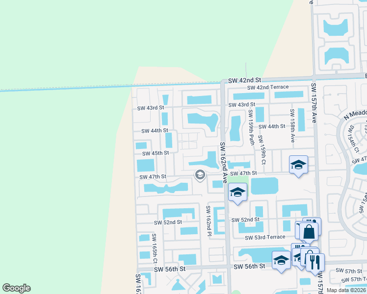 map of restaurants, bars, coffee shops, grocery stores, and more near 16345 Southwest 45th Terrace in Miami