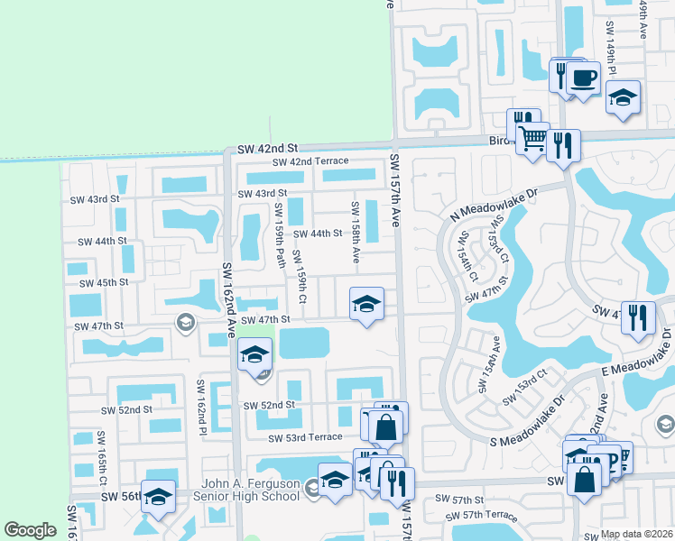 map of restaurants, bars, coffee shops, grocery stores, and more near 4583 Southwest 159th Avenue in Miami