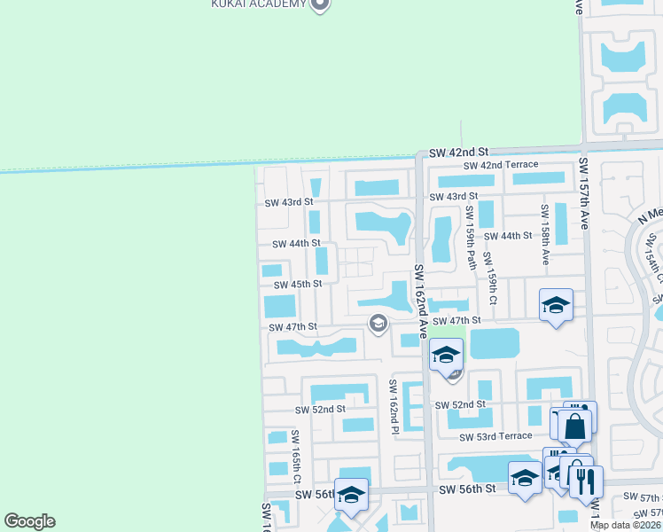 map of restaurants, bars, coffee shops, grocery stores, and more near 4418 Southwest 164th Avenue in Miami