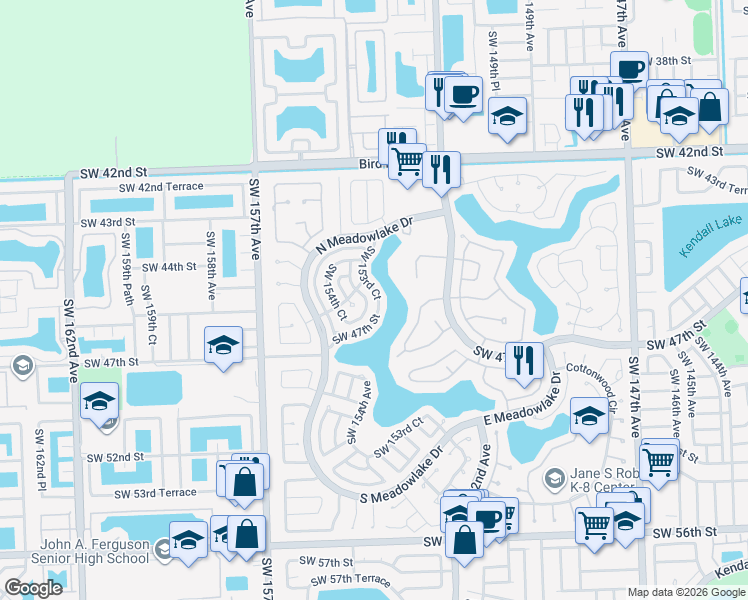 map of restaurants, bars, coffee shops, grocery stores, and more near 4668 Southwest 153rd Court in Miami