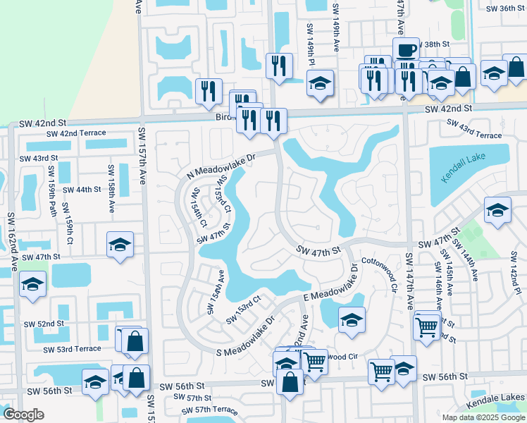 map of restaurants, bars, coffee shops, grocery stores, and more near 15215 Southwest 45th Terrace in Miami